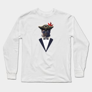 English Bulldog Funny Pirate With Hat and Tuxedo Long Sleeve T-Shirt